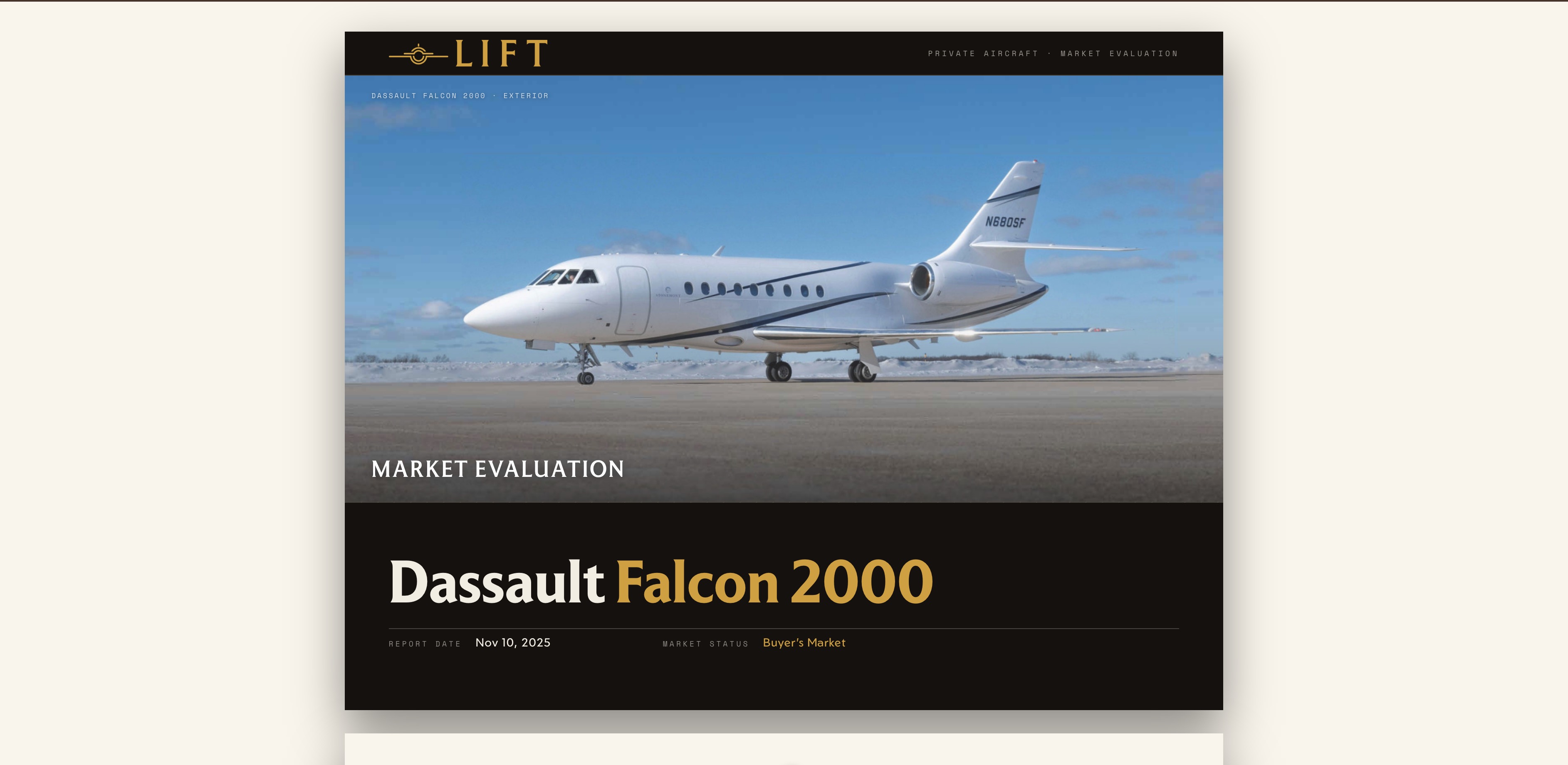 Lift CAO market-evaluation cover — Dassault Falcon 2000