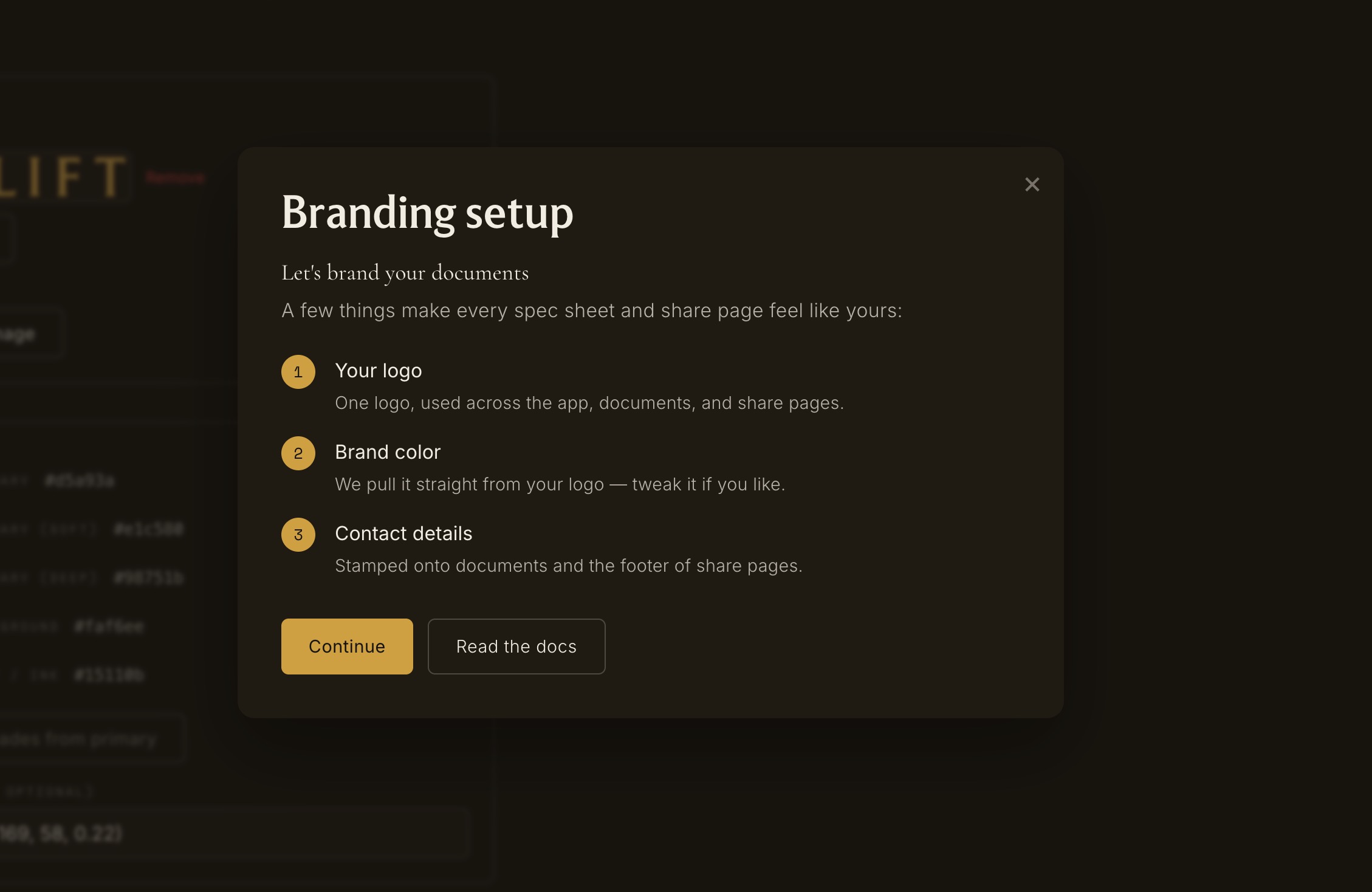 Lift CAO branding setup wizard
